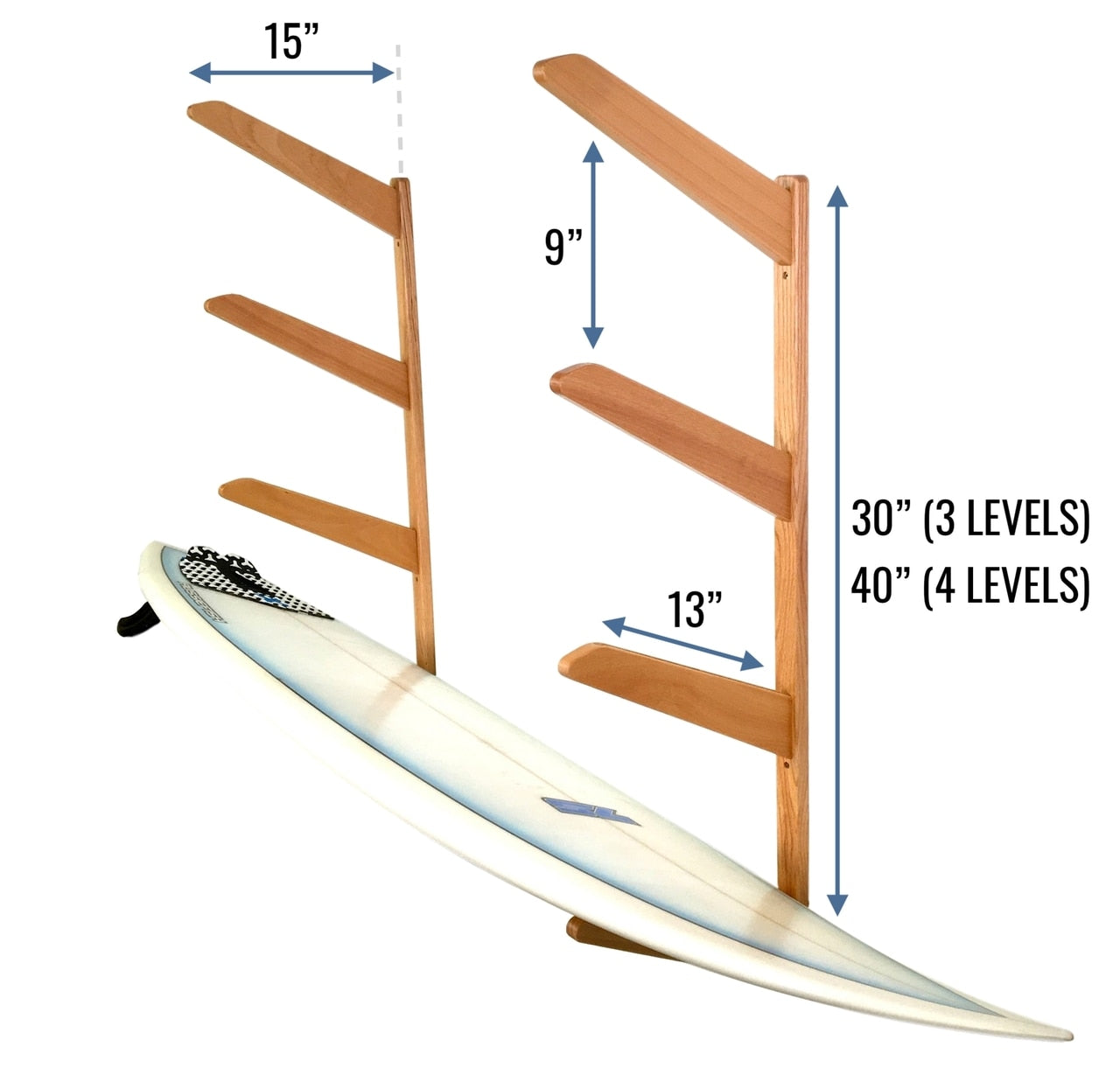 Surfboard Wall Rack - 4 surfboard storage rack - Wooden Quad by Spire ...