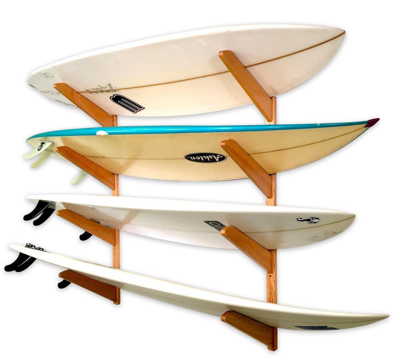 Surfboard Wall Rack - 4 surfboard storage rack - Wooden Quad by Spire ...