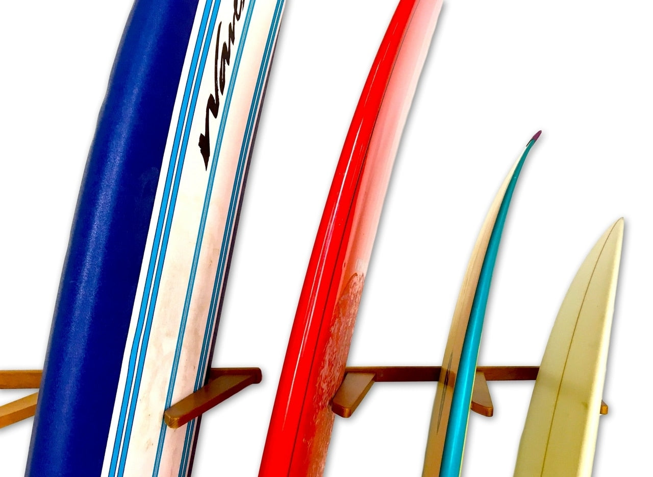 Wooden Vertical Quad Surfboard Wall Rack - 4 surfboard storage rack NZ ...